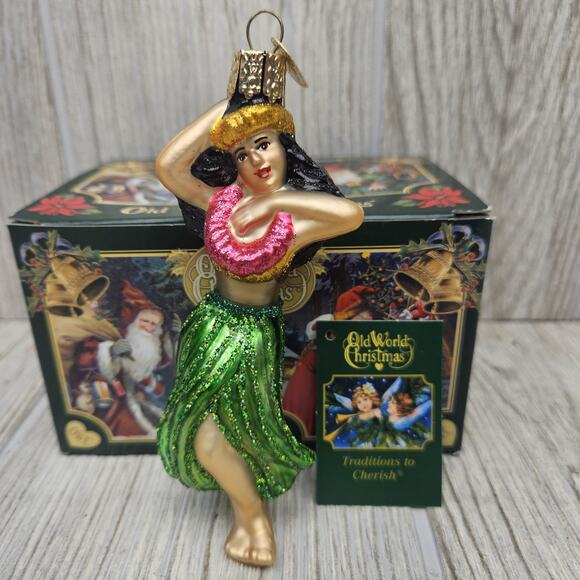 Old World Christmas Hula Dancer Ornament Handcrafted Glass Hawaii‎ Holiday Decor - Picture 1 of 9